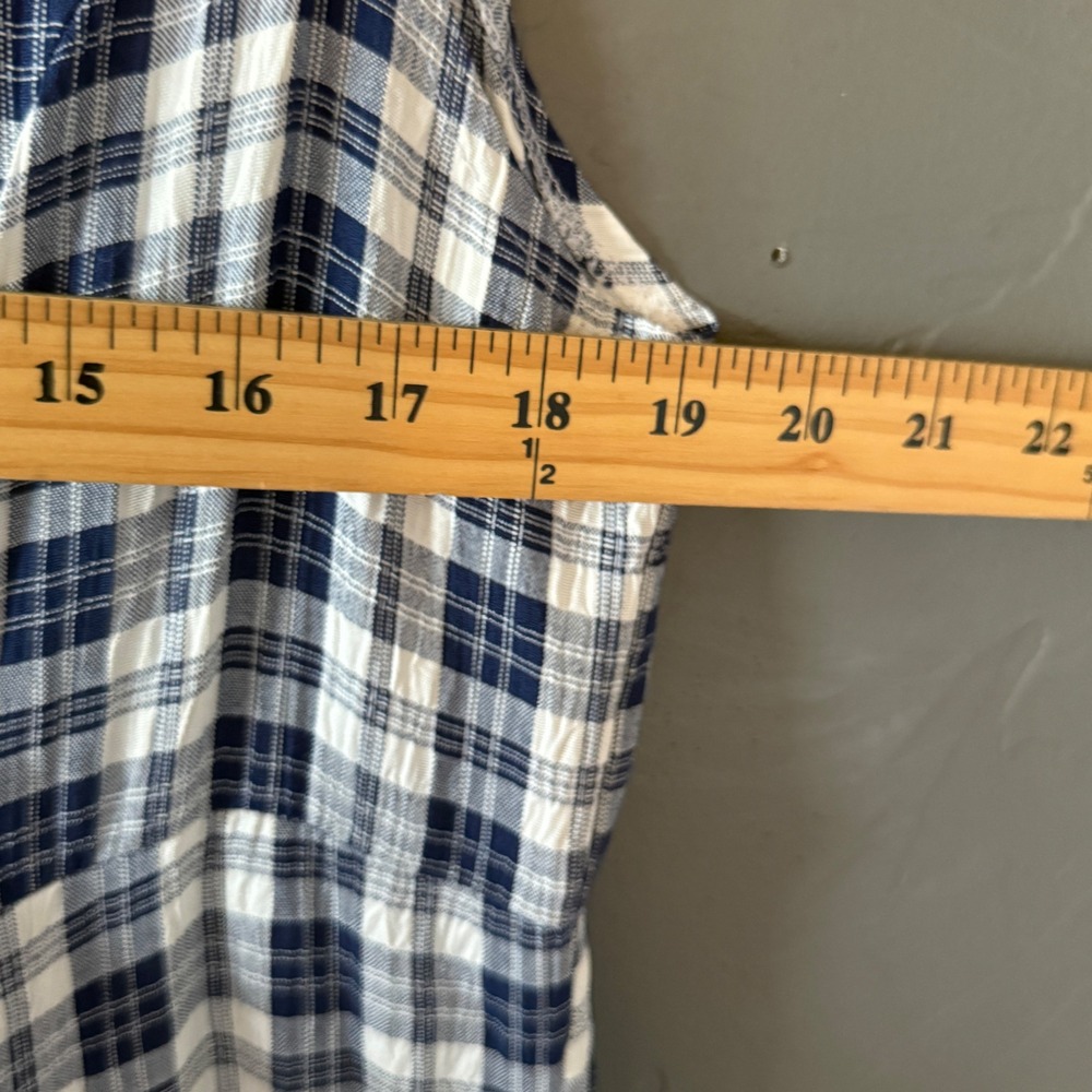 Cottage Vintage 90s Newport News Blue White Plaid Gingham Tie Front Maxi Dress - Picture 7 of 9